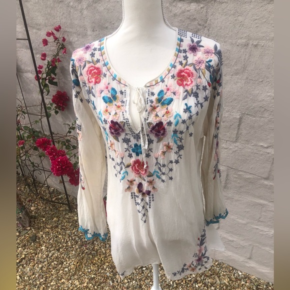 Johnny was Long sleeve sheer embroidered Johnny Was boho western tunic - Picture 4 of 13